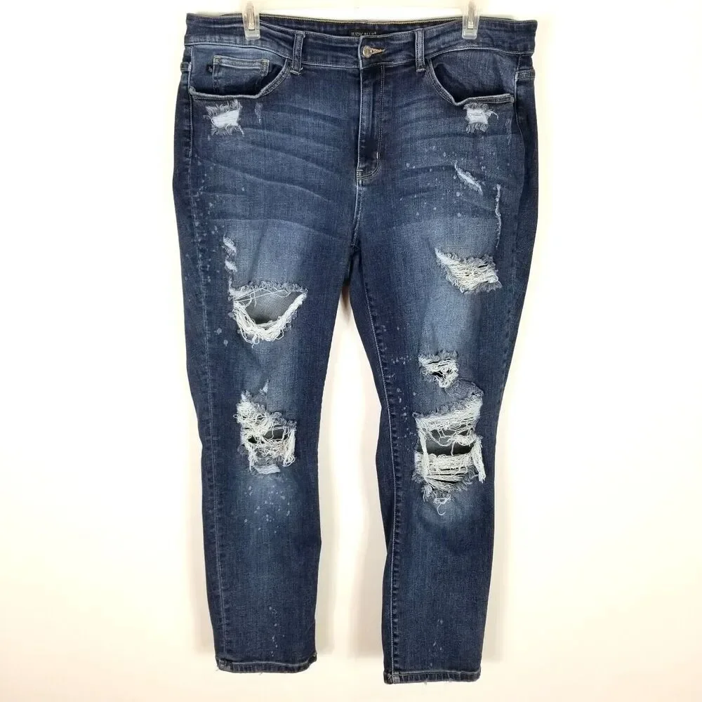 Judy Blue Women Plus Boyfriend Fit‎ Jeans Sz 20W Distressed Blue High Rise City